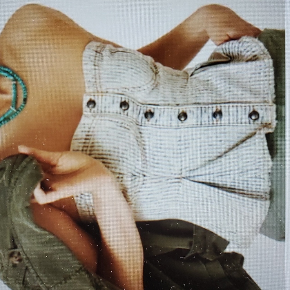 Anthropologie NWT Pilcro Button Front Corset Denim Strapless Top Sz M